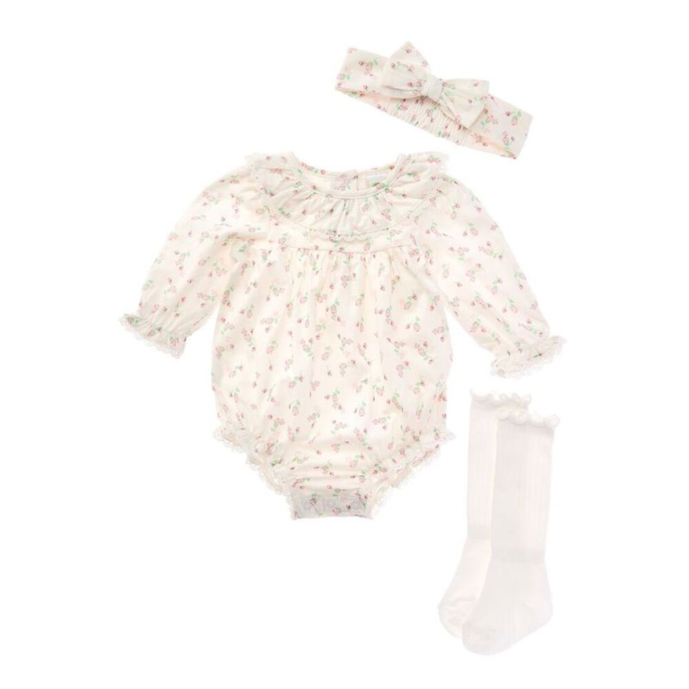 Little Me Girls  Rosebud Bubble Set, White